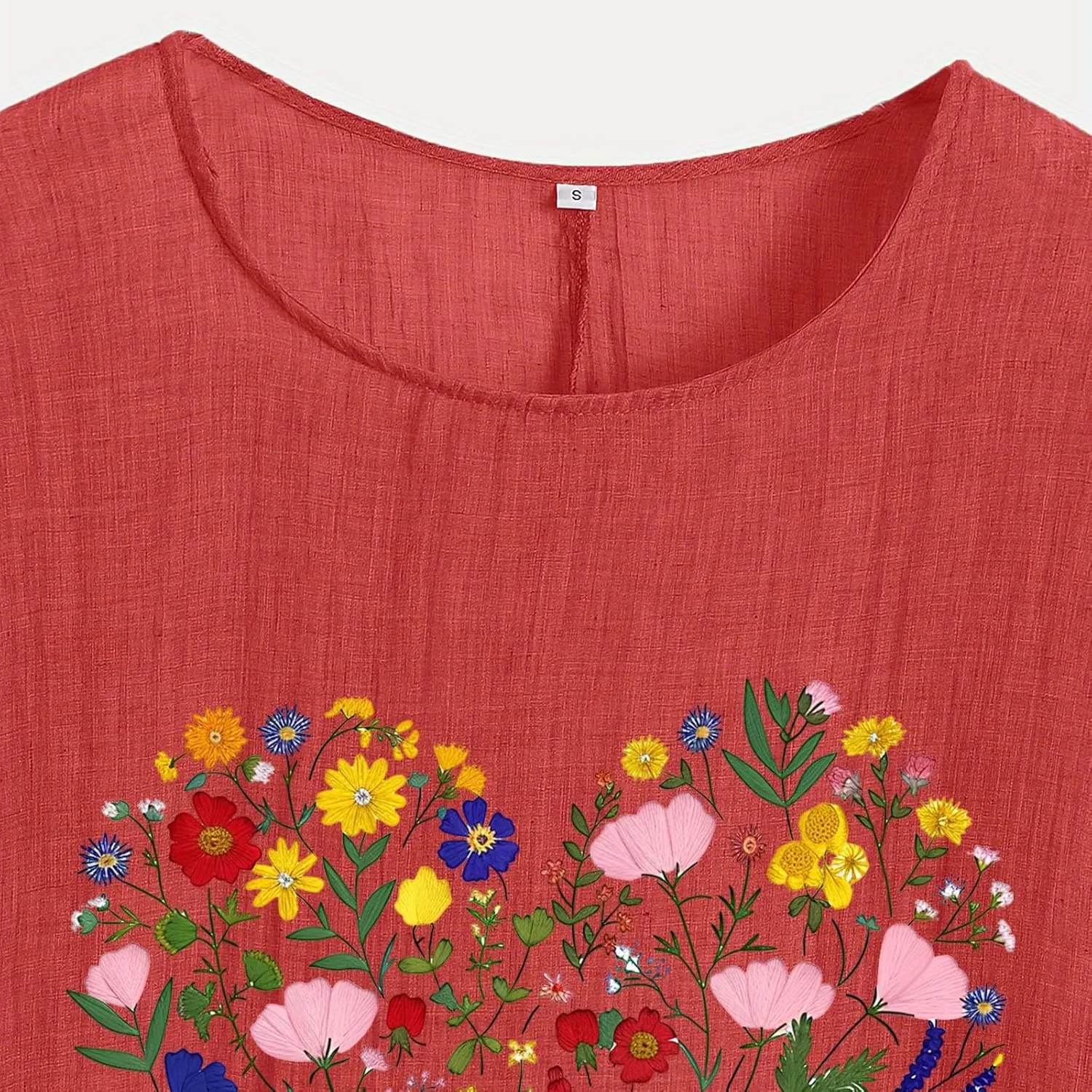 Womens Tshirts Cotton Loose Fit Lightweight Linen Blouses Soft Shirts Fashion Flower Print Casual Summer Blouse Tee