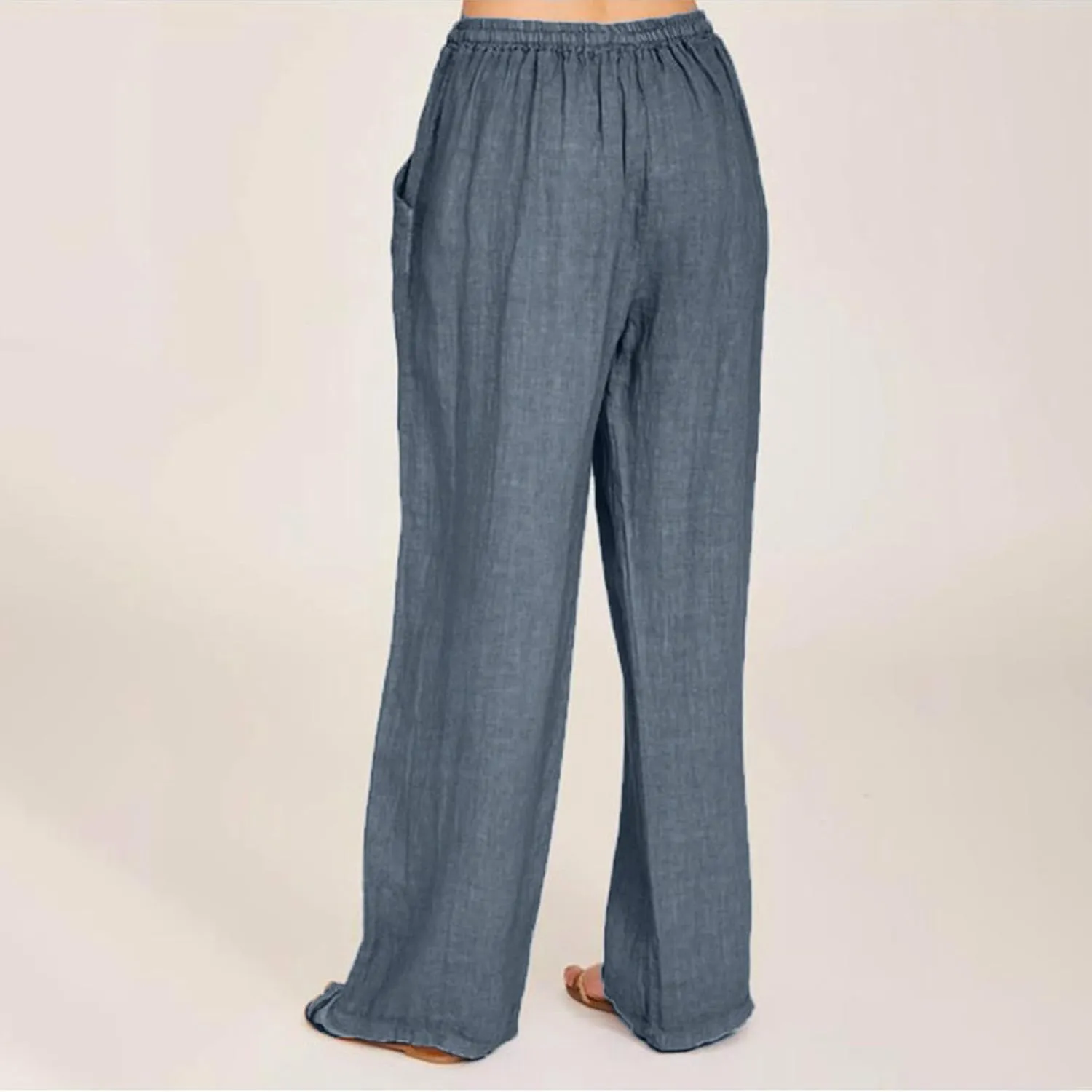 Womens Wide Leg Pants Summer Casual Loose Solid Color Drawstring Trousers with Pockets Trendy Beach Comfy Palazzo Pants