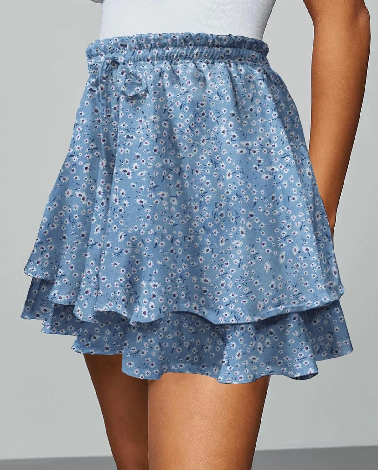 Women's Women's Summer Flowy Ruffle Hem Skirt Elastic High Waist Casual Boho Floral Skorts