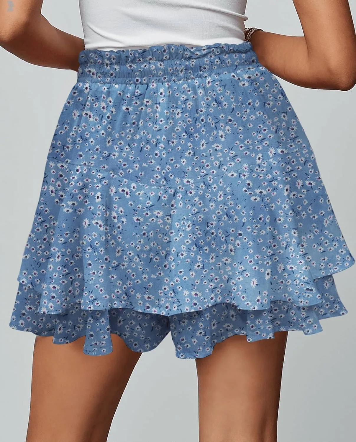 Women's Women's Summer Flowy Ruffle Hem Skirt Elastic High Waist Casual Boho Floral Skorts
