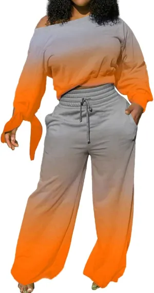 Yiershu Women's 2 Piece Outfits Casual Sweatsuits Long Sleeve Loose Matching Wide Leg Tracksuit Pants Sets with Pockets