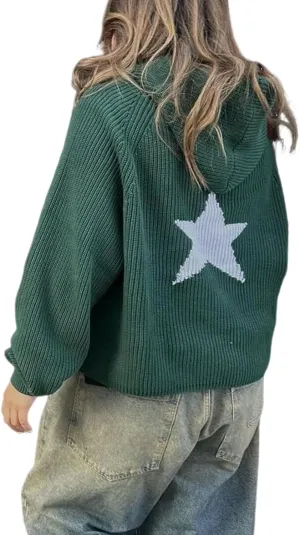 Yimoon Womens Star Hoodies Y2k Sweater Oversized Graphic Aesthetic 90s Sweatshirt Knit Crewneck Vintage Pullover Tops