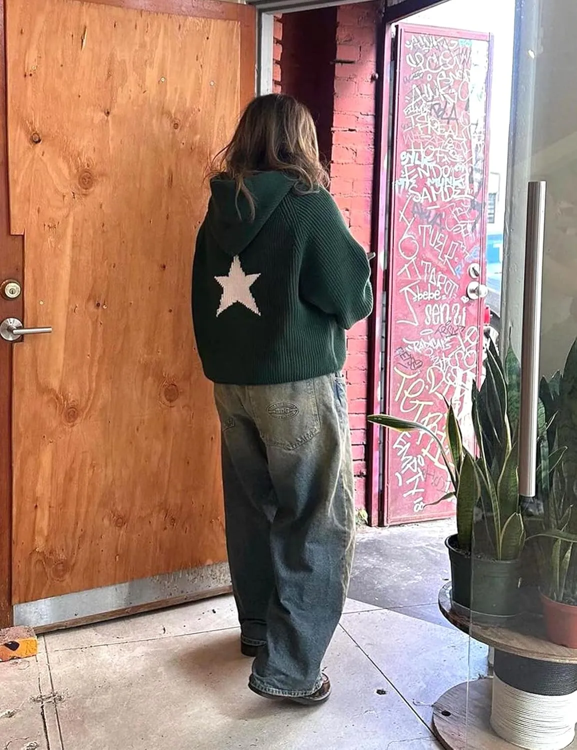 Yimoon Womens Star Hoodies Y2k Sweater Oversized Graphic Aesthetic 90s Sweatshirt Knit Crewneck Vintage Pullover Tops