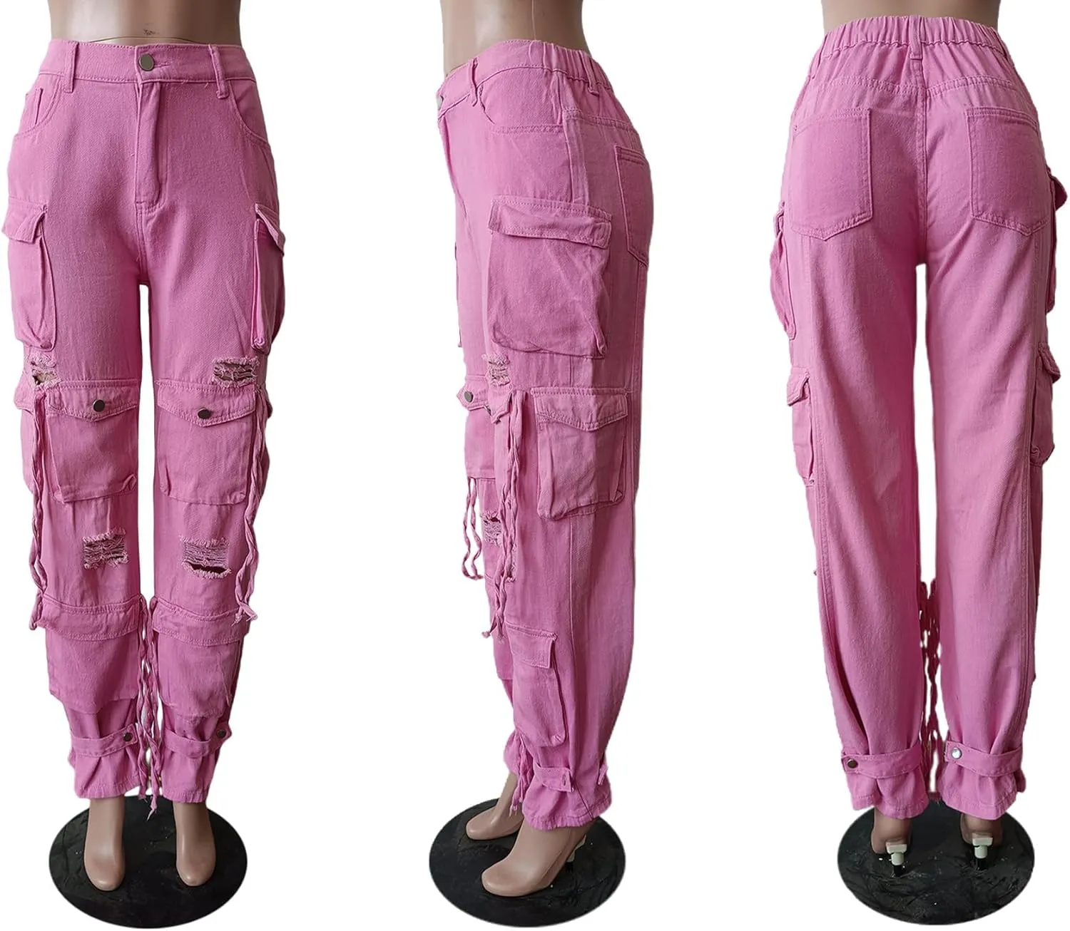 YOOTIKO Womens Baggy Jeans Cargo Pants Y2K High Waisted Distressed Street Denim Wide Leg Trousers with Pockets