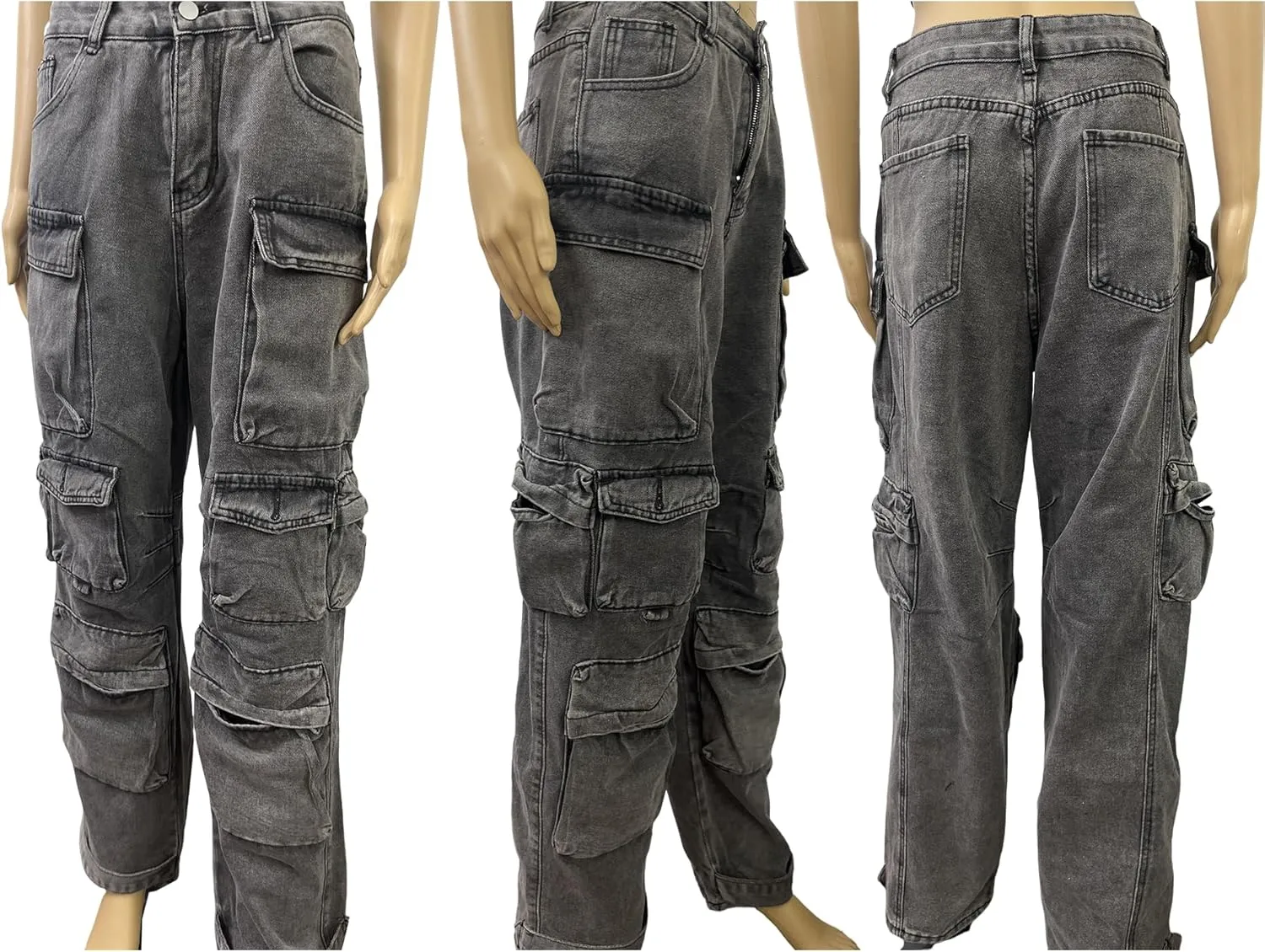 YOOTIKO Womens Baggy Jeans Cargo Pants Y2K High Waisted Distressed Street Denim Wide Leg Trousers with Pockets