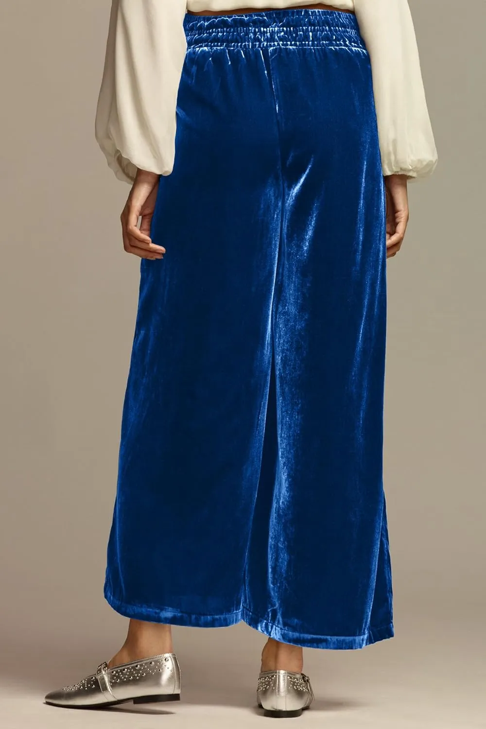 Ythomm Womens Velvet Wide Leg Lounge Pants High Rise Smocked Waistband Elastic Palazzo Pants Casual Loose Fitted Y2k Trousers
