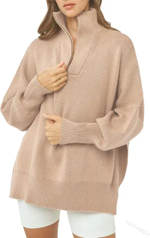 Yuemengxuan Womens Oversized Sweatshirt Y2k Half Zip Sweatshirts Ribbed Knit Sweater Quarter Zipper Pullover Fall Outfits