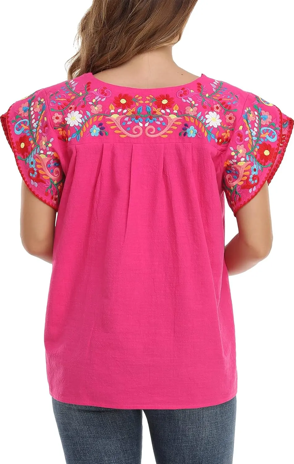 YZXDORWJ Women's Summer Boho Embroidery Mexican Bohemian Tops Shirt Tunic