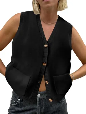 ZDC Womens Sleeveless Sweater Vest Summer Button Down V Neck Tank Tops Lightweight Cardigan with Pockets