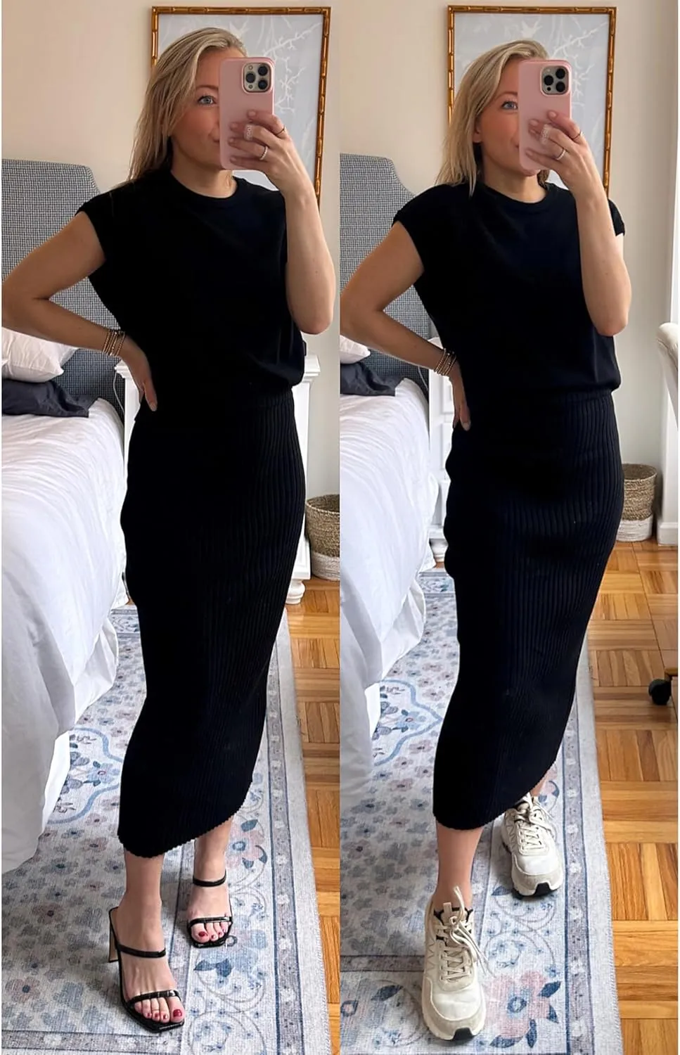 Zhiyouni Women's 2 Piece Sweater Sets Outfits Knit Vest Pullover Bodycon Maxi Skirts Loungewear