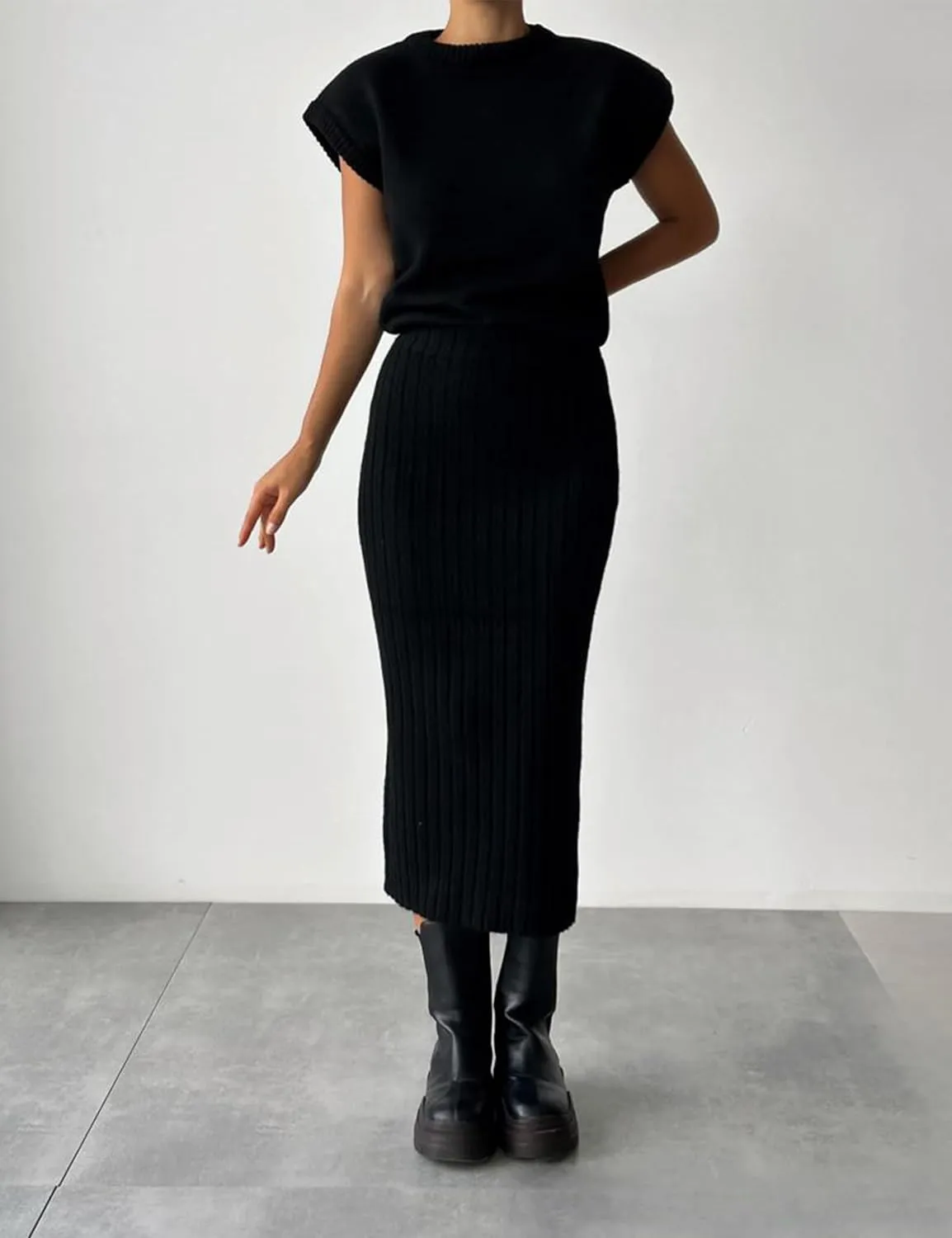 Zhiyouni Women's 2 Piece Sweater Sets Outfits Knit Vest Pullover Bodycon Maxi Skirts Loungewear