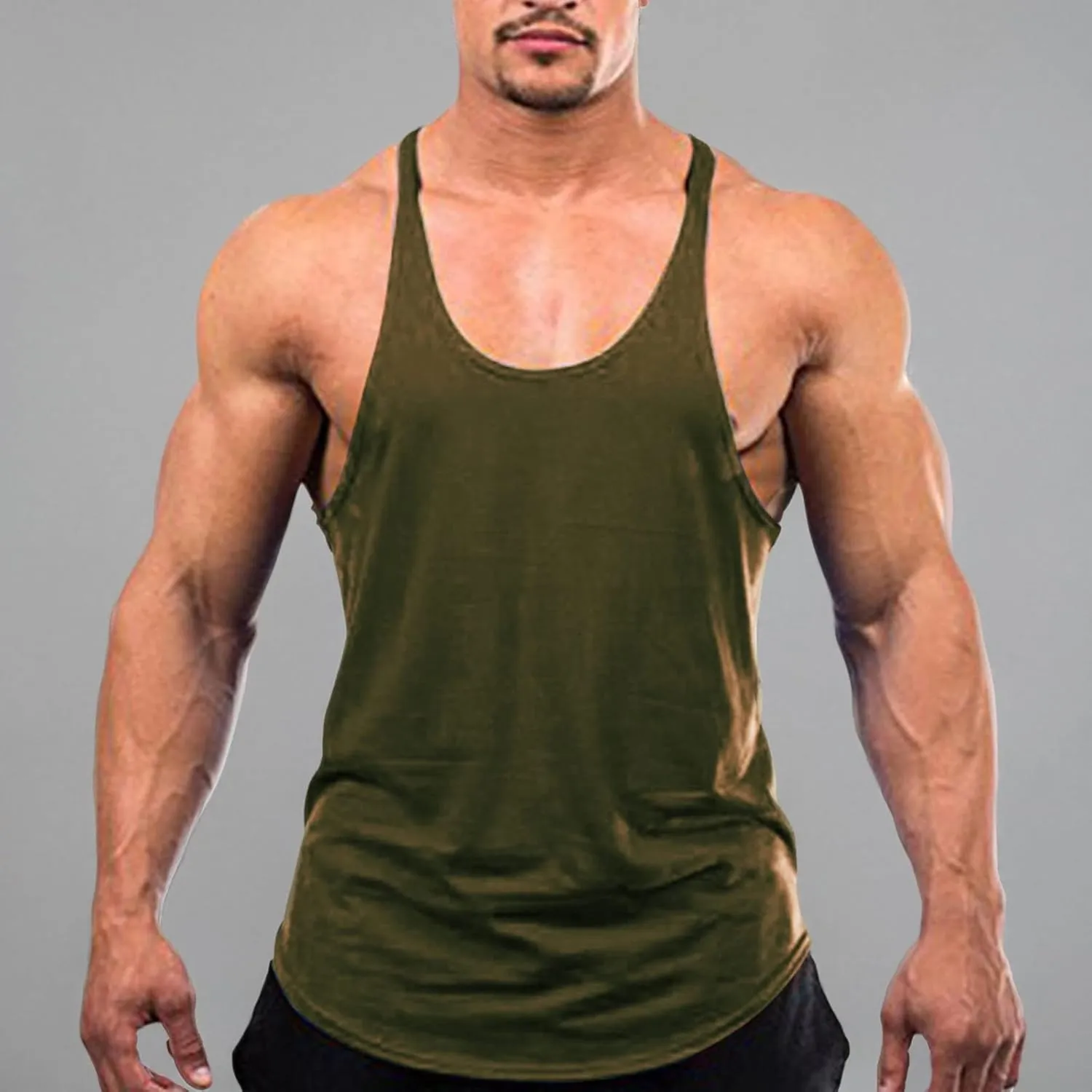 ZUEVI Men's Stringer Tank Tops Muscule Cut Bodybuilding Gym Vest Y-Back Workout Sleeveless T-Shirt